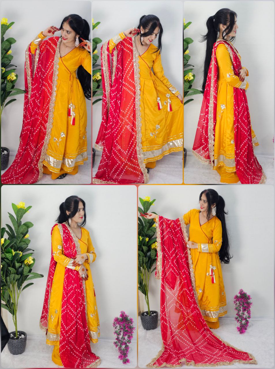 Purely Handmade Anarkali Plazzo Set with Bandhani Dupatta β A Royal Festive Look π